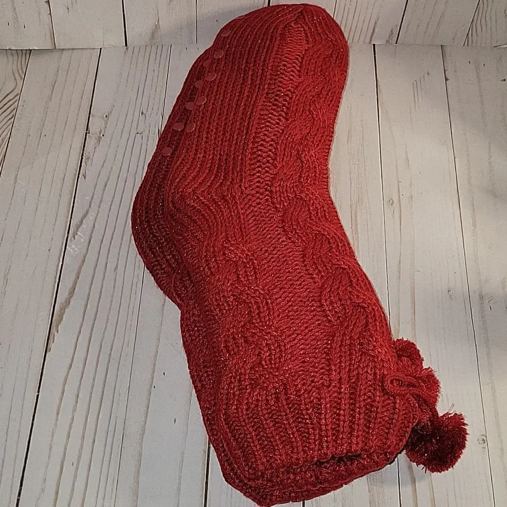 Soma Red Cable Knit Fleece inside Cabin Socks NWT L XL